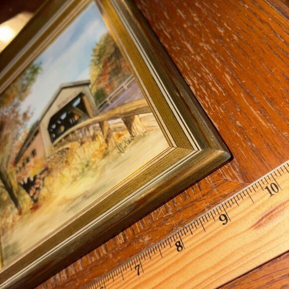 Framed Ceramic? Art Bissell Covered Bridge Charlemont Massachusetts New England - Picture 6 of 7